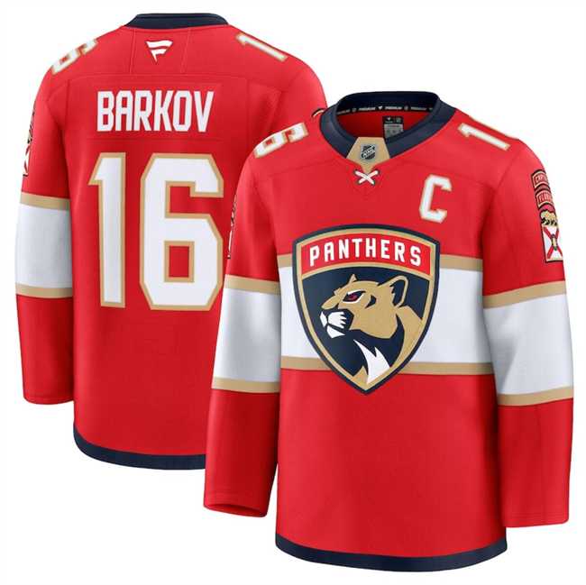 Mens Florida Panthers #16 Aleksander Barkov Red 2024-25 Home Stitched Hockey Jersey Dzhi